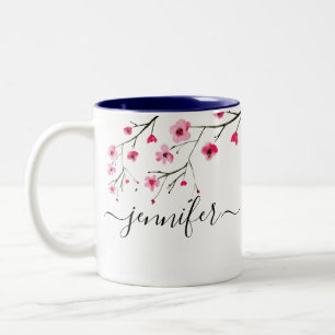 Tasse 2 Couleurs Aquarelle Cherry Blossom nom de la main