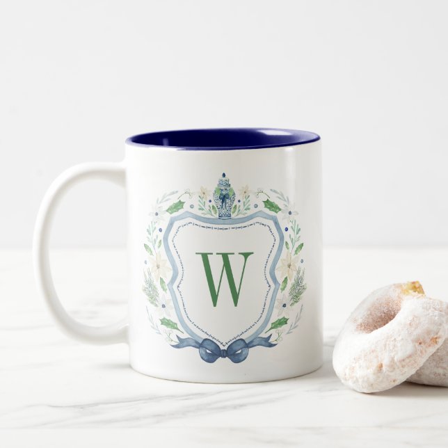 Tasse 2 Couleurs Aquarelle Chinoiserie Ginger Jar Monogram Crest (Avec donut)