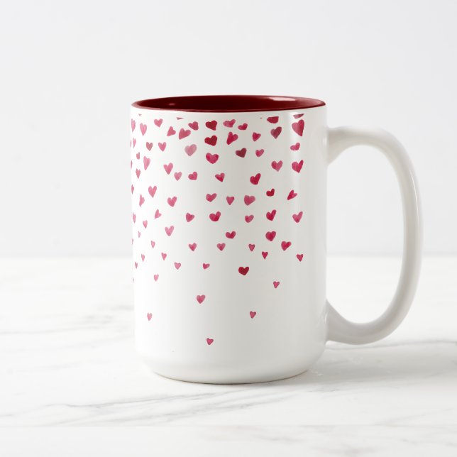 Tasse 2 Couleurs Aquarelle - Coeurs en chute (Droit)