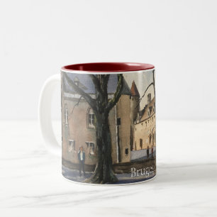 Tasse 2 Couleurs Aquarelle de Bruges Belgique sur une journée ensol