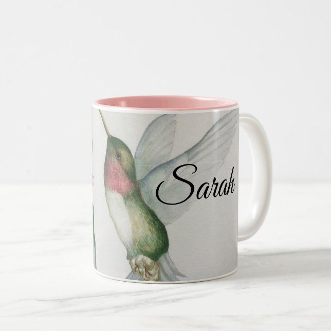 Tasse 2 Couleurs Aquarelle de colibri Joyful Hummingbird Nom élégan (Devant droit)