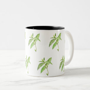 Tasse 2 Couleurs Aquarelle de jardin vert plante d'herbe de menthe