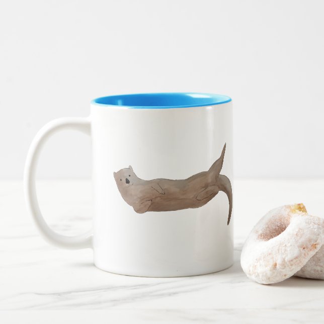 Tasse 2 Couleurs Aquarelle de mammifères marins Loup de mer (Avec donut)