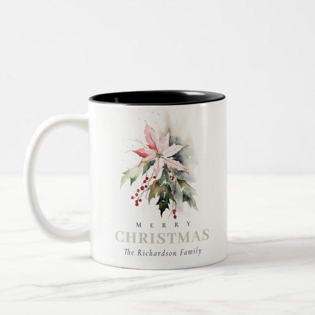 Tasse 2 Couleurs Aquarelle de Noël Poinsettia Berries Folithe (Gauche)