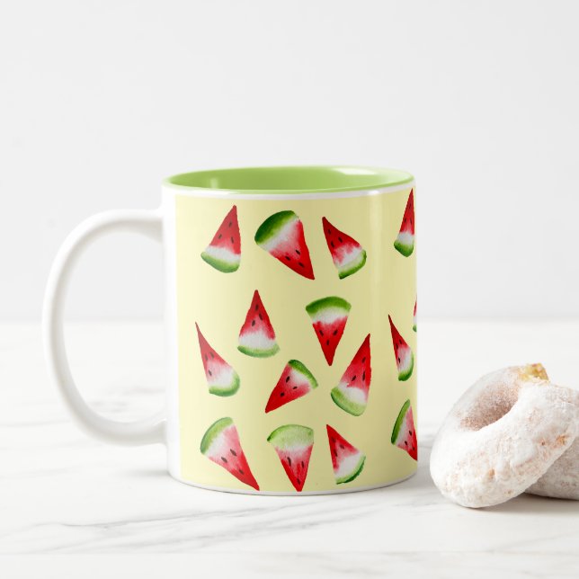 Tasse 2 Couleurs Aquarelle de pastèque fruit mignon (Avec donut)