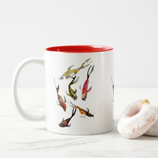 Tasse 2 Couleurs Aquarelle de poisson koi (Avec donut)