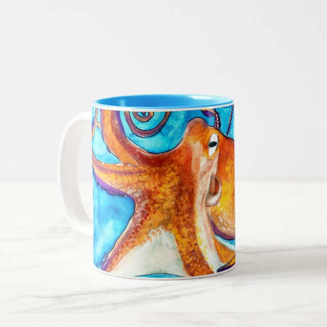 Tasse 2 Couleurs Aquarelle de poulpe sous l'art marin (Devant gauche)