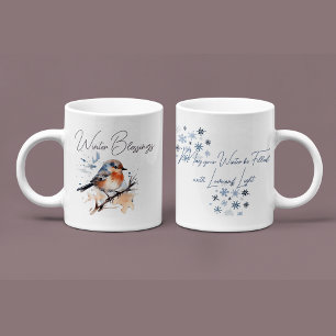Tasse 2 Couleurs Aquarelle douce pour oiseaux d'hiver Inspirant