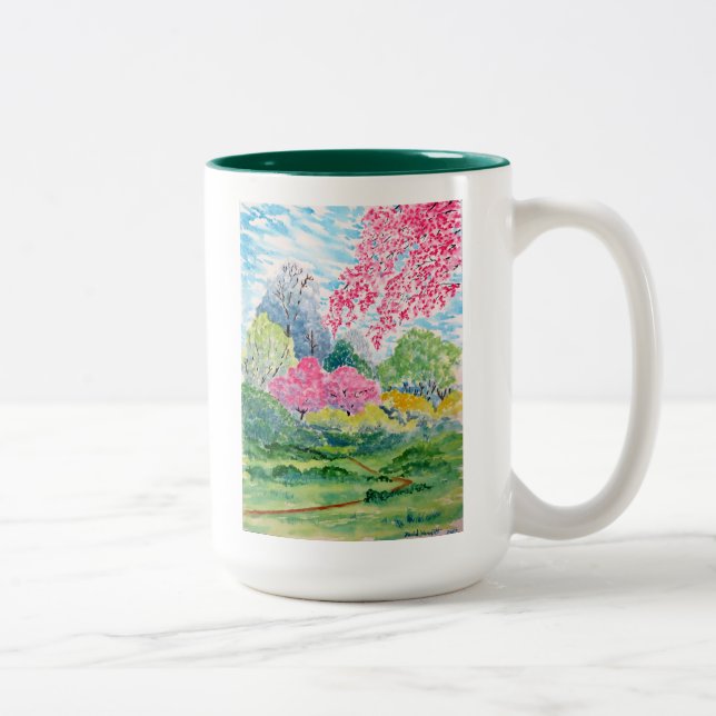 Tasse 2 Couleurs Aquarelle en bois de printemps (Droit)