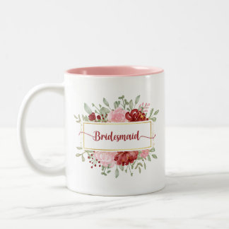 Tasse 2 Couleurs Aquarelle fleurie Bridesmaid rouge et rose fleurs