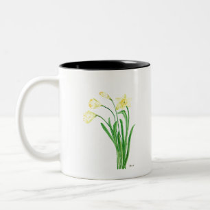 Tasse 2 Couleurs Aquarelle fleurie de printemps jaune jonquilles fl