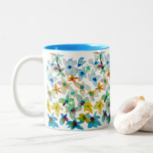 Tasse 2 Couleurs Aquarelle fleurs bleues blanches