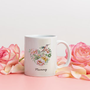 Tasse 2 Couleurs Aquarelle Floral Coeur Hummingbird Mommy Cadeau