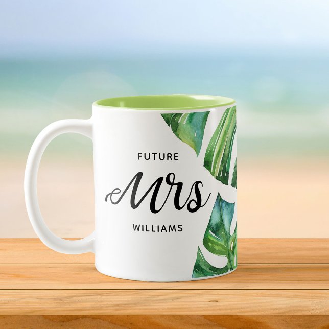Tasse 2 Couleurs Aquarelle florale tropicale Futur Mme Calligraphie (Créateur téléchargé)