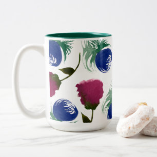 Tasse 2 Couleurs Aquarelle Florales Bleu Bourgogne Végétalerie Pein