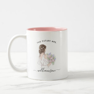 Tasse 2 Couleurs Aquarelle Futur Mme Bride Nom   Musique monogramme