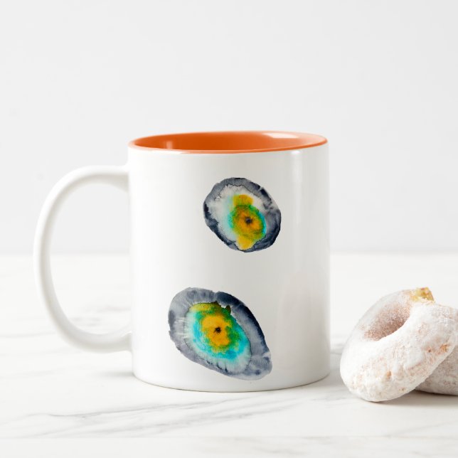Tasse 2 Couleurs aquarelle huîtres abstraites (Avec donut)