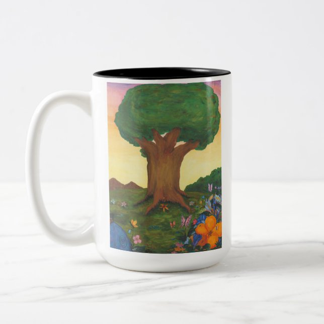 Tasse 2 Couleurs Aquarelle Illustration Arbre Vie Imaginaire Art Am (Gauche)