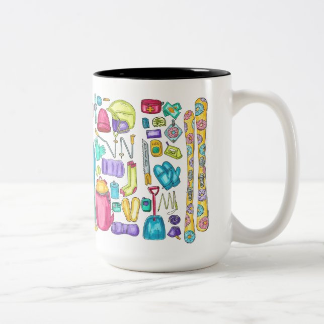 Tasse 2 Couleurs Aquarelle illustrée Ski Pika Gear Spread (Droit)