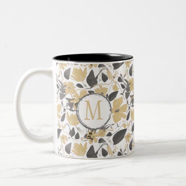 Tasse 2 Couleurs Aquarelle jaune Monogramme Clematis Fleurs (Gauche)