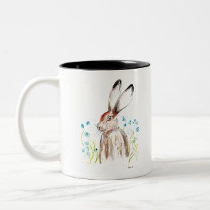 Tasse 2 Couleurs Aquarelle lapin de Pâques lièvre animal fleurs ble