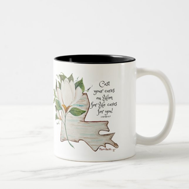 Tasse 2 Couleurs Aquarelle Louisiana Amour avec Magnolia (Droit)