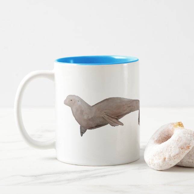 Tasse 2 Couleurs Aquarelle marine Lion de mer (Avec donut)