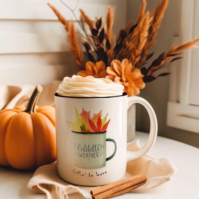 Tasse 2 Couleurs Aquarelle Météo Coulée Feuilles Automne (Cuddle Weather Watercolor Fall Leaves Autumn Two-Tone Coffee Mug)
