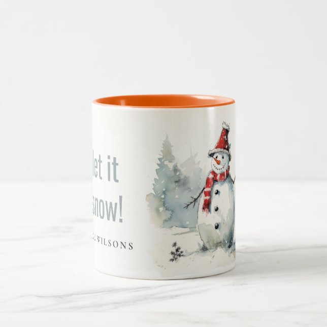 Tasse 2 Couleurs Aquarelle mignonne Snowman Laisser neiger Noël (Centre)