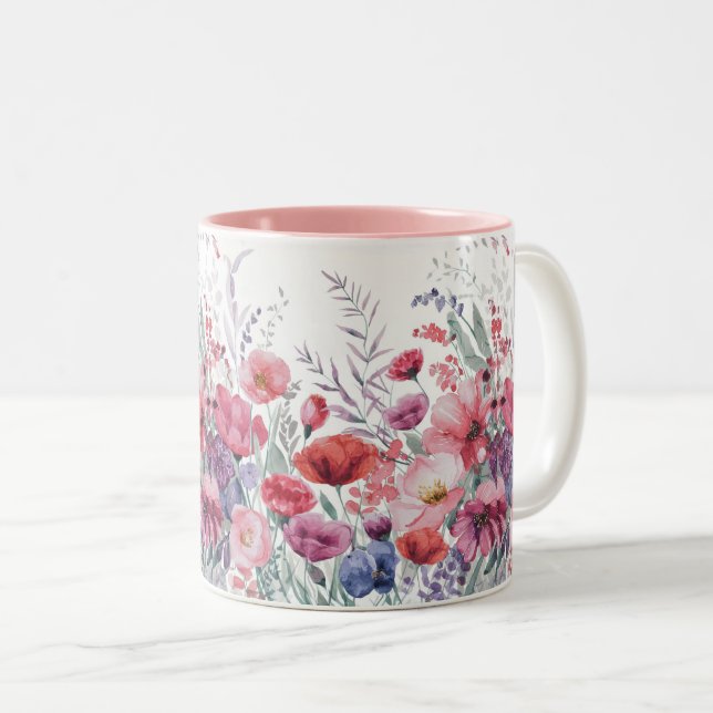 Tasse 2 Couleurs Aquarelle moderne Floral (Devant droit)