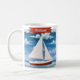 Tasse 2 Couleurs Aquarelle nautique Ocean Voilier Personnalisé