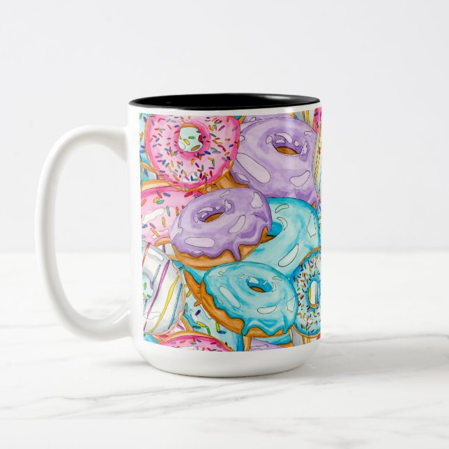 Tasse 2 Couleurs Aquarelle partout sur l'impression Donut (Gauche)