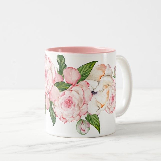 Tasse 2 Couleurs Aquarelle pivoine en couleurs tendres (Devant droit)
