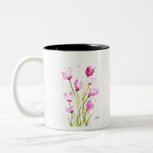 Tasse 2 Couleurs Aquarelle Pois doux Floral Rose Girly Botanique