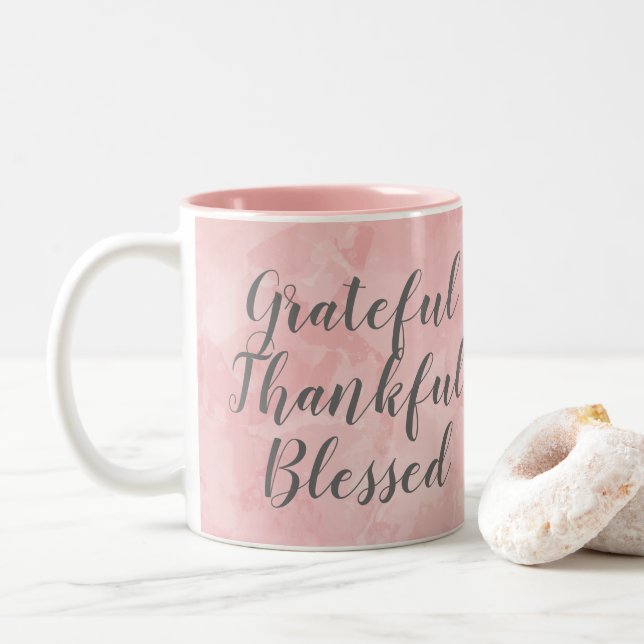 Tasse 2 Couleurs Aquarelle rose bénie reconnaissante reconnaissante (Avec donut)