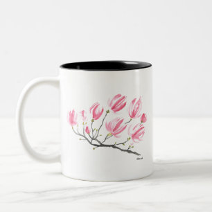 Tasse 2 Couleurs Aquarelle rose Magnolia Nature Botanique Floral