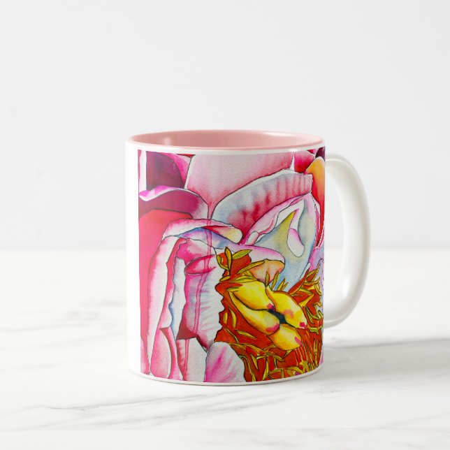 Tasse 2 Couleurs Aquarelle rose Peony (Devant droit)