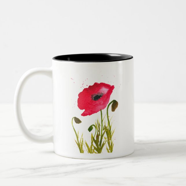 Tasse 2 Couleurs Aquarelle rouge poppies fleurs chic rustique (Gauche)