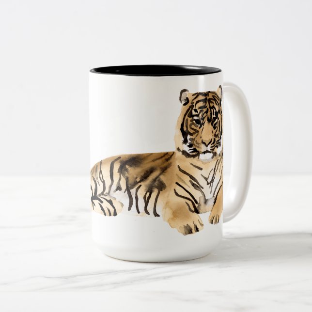 Tasse 2 Couleurs Aquarelle Tiger Repose (Devant droit)