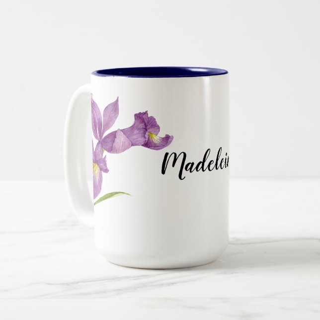 Tasse 2 Couleurs Aquarelle violet Iris Botanique Floral Art (Devant gauche)