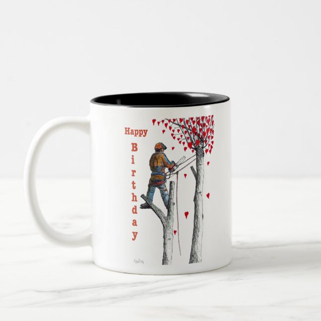 Tasse 2 Couleurs Arbre chirurgien Arboriste Carte d'anniversaire (Gauche)