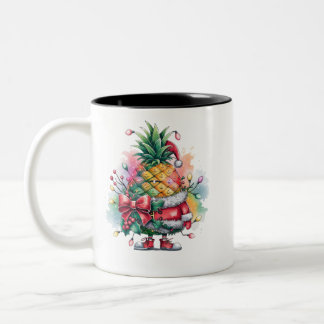 Tasse 2 Couleurs arbre d'ananas de Noël aquarelle