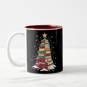 Tasse 2 Couleurs Arbre de Noël de livre amoureux enseignant bibliot