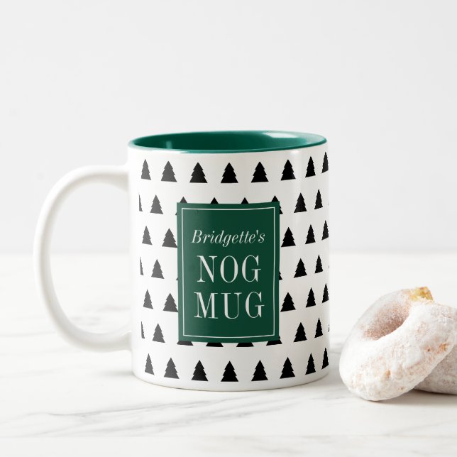 Tasse 2 Couleurs Arbre de Noël Noir à motif personnalisé (Avec donut)