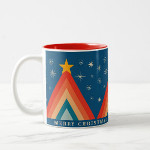 Tasse 2 Couleurs Arbre de Noël rétro groovy minimaliste rouge et bl
