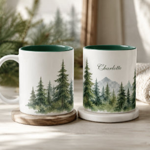 Tasse 2 Couleurs Arbre de pin moderne personnalisé pour l'hiver