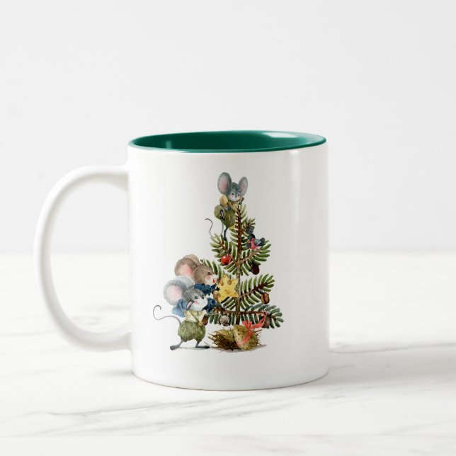 Tasse 2 Couleurs Arbre décoratif de souris de Noël (Gauche)