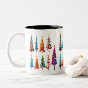 Tasse 2 Couleurs Arbres de Noël colorés