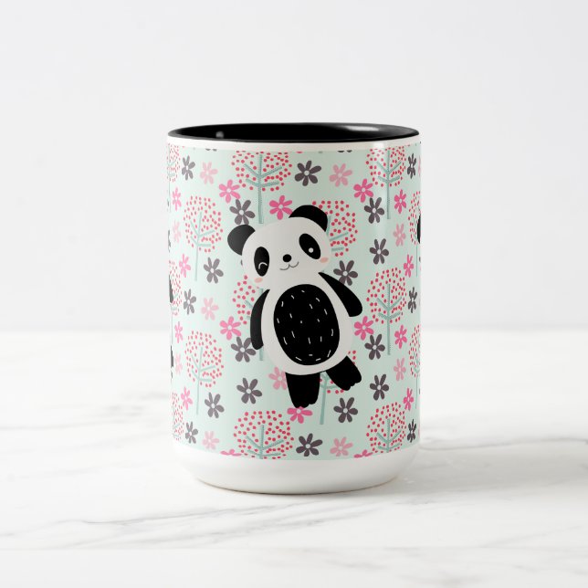 Tasse 2 Couleurs Arbres, fleurs et ours de panda (Centre)