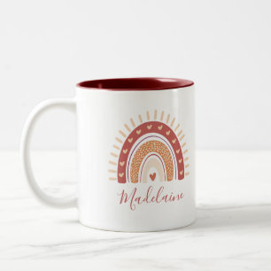 Tasse 2 Couleurs Arc-en-ciel Boho Terracotta Calligraphy Cadeau